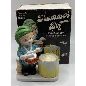 Vintage Jasco '78 Christmas Luvkins Drummer Boy Porcelain Figurine Candle Holder